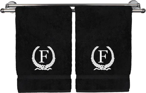 Vista 65 de Toalla de mano con monograma, regalo personalizado, 16 x 30 pulgadas, letra blanca bordada con diseño de corona en toalla negra, extra absorbente