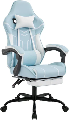Vista 14 de Silla ergonómica de cuero para juegos con reposapiés, cómoda silla de juegos beige con cómodo reposacabezas y soporte lumbar para adultos, niños