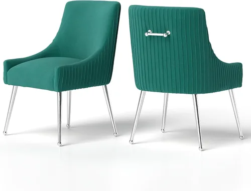 Vista 20 de Sillas de comedor de estilo moderno de terciopelo tapizado, silla de acento de tocador con barra vertical, silla capitonada con patas plateadas