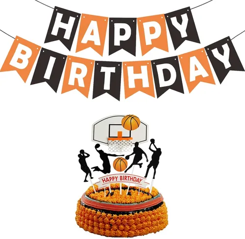 Vista 12 de Juego de 7 letras de baloncesto DIY feliz cumpleaños para niño pastel decoración de fiesta de pasteles deportes suministros de fiesta