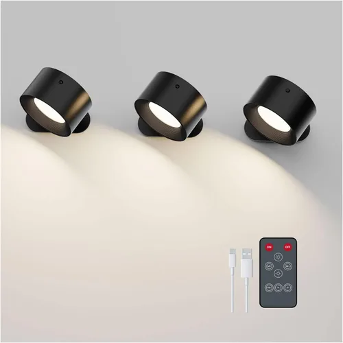 Vista 9 de Deyagoo 2PACK Lámpara de pared LED con control remoto - Lámpara de pared recargable, 3 colores y 3 niveles de brillo, cabezal giratorio magnético