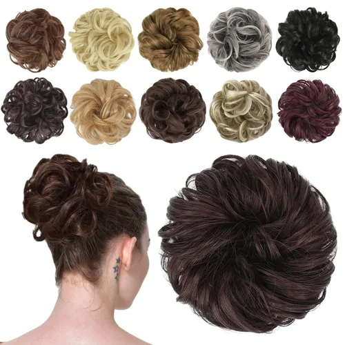 Vista 22 de FESHFEN Pieza de Cabello de Moño Desordenado - Extensiones de Coleteros de Moño de Cabello Ondulado Rizado Elástico Postizos Sintéticos para Mujeres