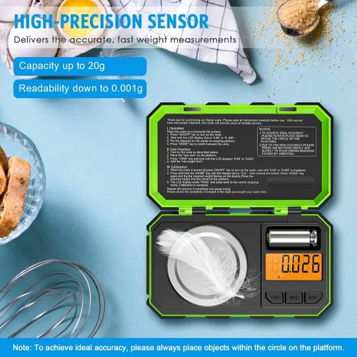 Vista 2 de AMIR Mini báscula digital profesional, báscula de bolsillo de 0.71 oz - 0.00 oz, báscula inteligente electrónica con peso de calibración de 0.71 oz