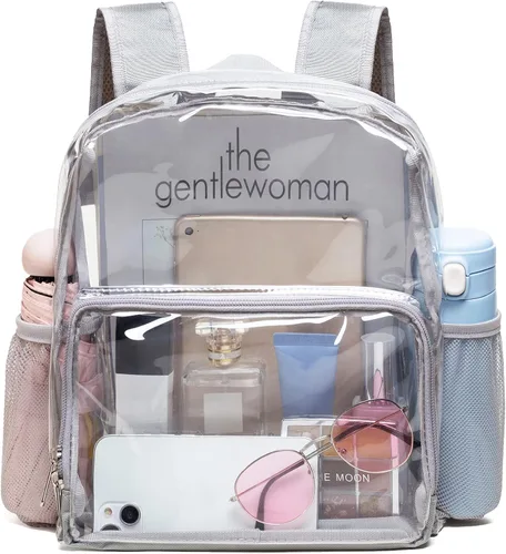 Vista 3 de Vorspack Mini mochila transparente Mochila pequeña transparente aprobada para estadios de 12 x 12 x 6 pulgadas para mujer, Gris, Classic