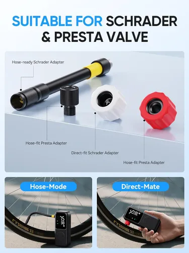 Vista 5 de GPUTEK Mini bomba eléctrica para bicicleta, bomba de bicicleta de 120 PSI