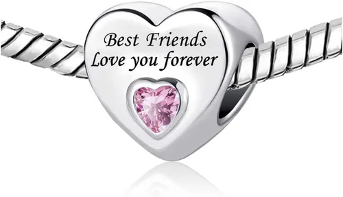 Vista 3 de KunBead Birthday Pink Heart I Love You Forever Bead Charms Compatible with Pandora Bracelets for Dad Wife Granddaughter Mom Daughter Nan Auntie