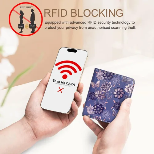 Vista 8 de APHISON Billetera para mujer, delgada y pequeña, cartera RFID para mujer, 11-0104, Moda