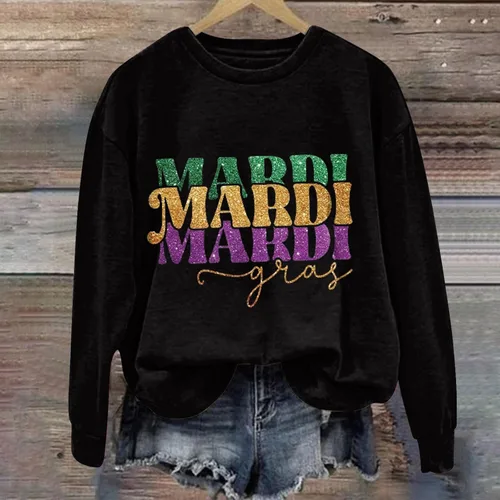 Vista 3 de PEKIOGT Trajes de Mardi Gras para mujer, sudadera novedosa para carnaval, manga larga, camisetas gráficas divertidas para salir y fiestas