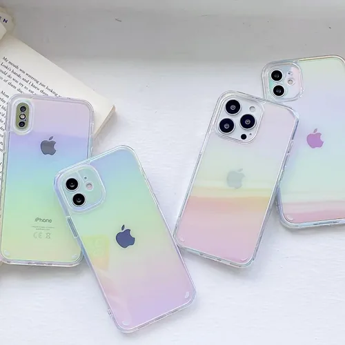 Vista 6 de Miagon - Funda láser colorida para iPhone 7 Plus/8 Plus, diseño de rayos láser, color arcoíris, holográfico, transparente, delgada, dura