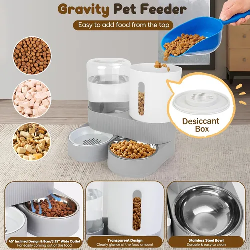Vista 6 de Alimentador automático para perros y dispensador de agua, dispensador de agua y alimentos para mascotas 2 en 1, bebedero para mascotas de 2.6 L