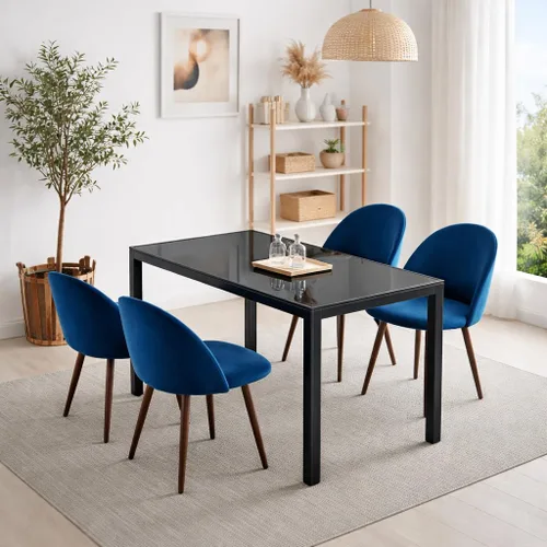 Vista 9 de Juego de sillas de comedor de 6 piezas, cuero sintético negro moderno, respaldo alto tapizado, marco de acero, cocina cómoda, muebles de comedor