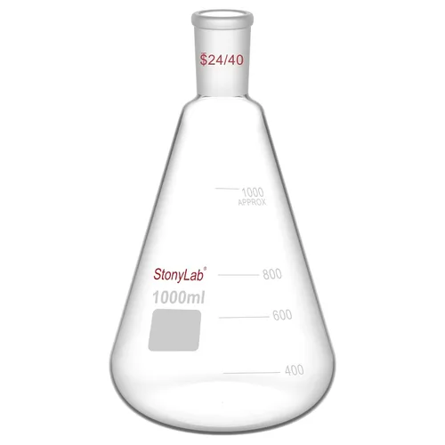Vista 9 de StonyLab Frasco Erlenmeyer de vidrio 24/40, frasco de pared pesado de vidrio borosilicato con junta exterior cónica estándar 24/40, 1.7 fl oz