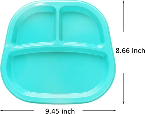 Vista 2 de Youngever Bandeja de plástico dividida para niños de 3 compartimentos, 3 platos, juego de 9 (9 colores costeros)