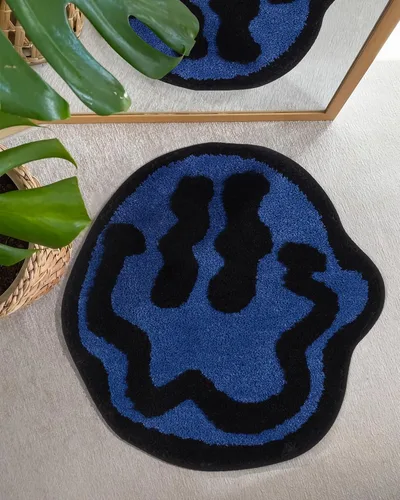 Vista 6 de ELDONE Trippy - Tapete de baño de cara feliz azul, alfombras geniales para dormitorio, alfombra de preparación, alfombra hippie antideslizante