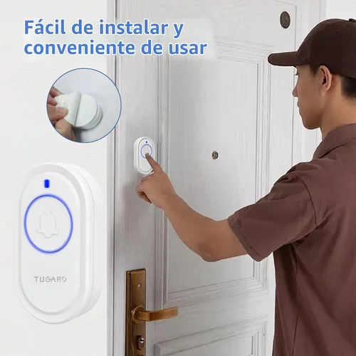 Vista 5 de Timbre inalámbrico, rango de 500 pies, con 40 timbres de timbre, 5 niveles de volumen y luz LED, función de memoria, fácil instalación para oficina