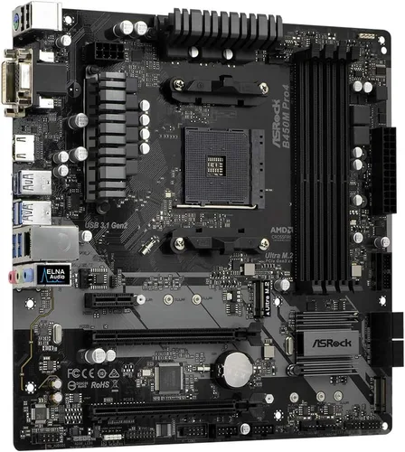 Vista 4 de ASRock B450M PRO4 AM4 AMD Promontory B450 SATA 6Gb/s USB 3.1 HDMI Micro ATX AMD Motherboard