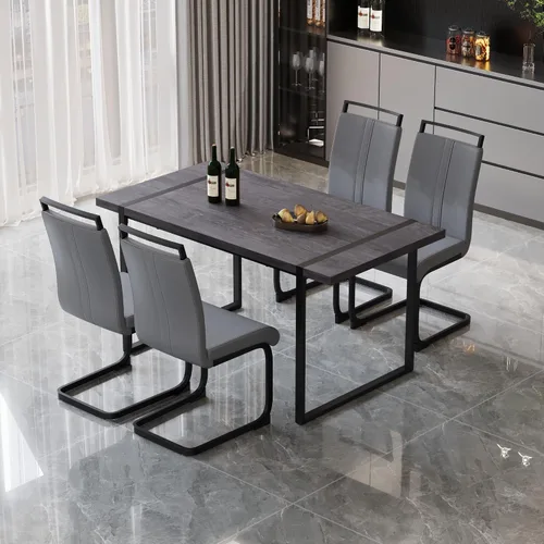 Vista 41 de Juego de mesa de comedor moderno para 4, juego de mesa y sillas de cocina de madera, juego de mesa de comedor de 5 piezas con 1 mesa de MDF y 4