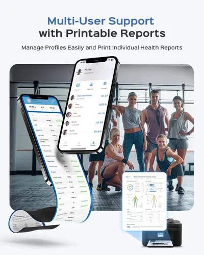 Vista 8 de Báscula inteligente para peso corporal y grasa, báscula de composición de cuerpo completo de 8 electrodos con pantalla de mango, BIA de doble