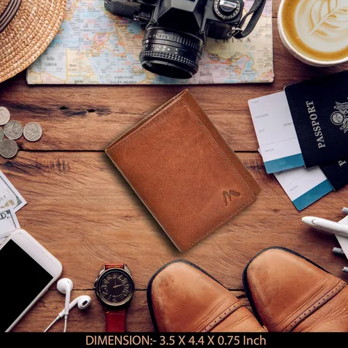 Vista 40 de Cartera de cuero RFID hecha a mano para hombres, elegante cartera de bolsillo frontal triple con 2 ranuras para identificación y 9 tarjetas, Azul