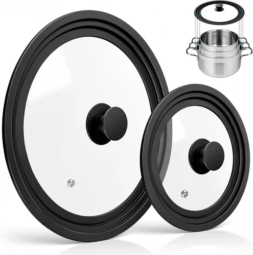 Vista 10 de Tapa Universal para Ollas, Sartenes y Cacerolas, Paquete de 2 Cubiertas de Sartén que se Ajustan a 7", 8", 9" y 10", 11", 12" de Diámetro de 7-12