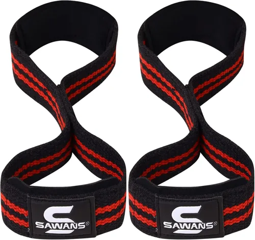 Vista 7 de SAWANS Correas de elevación acolchadas con agarre figura, 8 correas de muñeca, peso resistente, doble bucle, entrenamiento de culturismo, correas