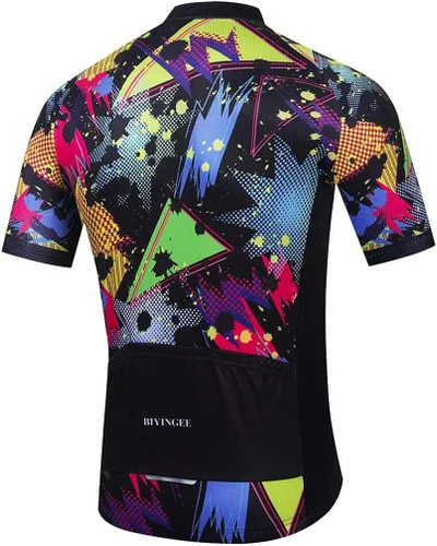 Vista 3 de BIYINGEE Maillot de ciclismo para hombre, manga corta, absorbe el sudor