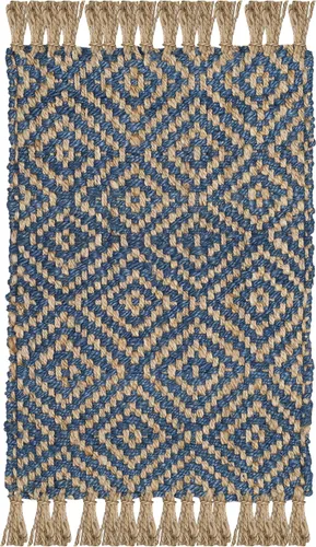 Vista 3 de SAFAVIEH Natural Fiber Collection - Alfombra decorativa, 2.3 x 4 pies, azul tropical y natural, yute bohemio con borlas de diamante, hecho a mano