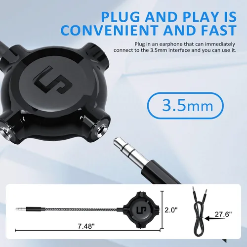 Vista 6 de LP Divisor de auriculares, divisor estéreo de audio trenzado de nailon de 0.138 pulgadas, macho a 3 puertos hembra para MacBook, Mac, iPad, iPhone