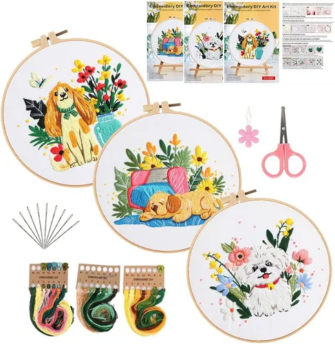 Vista 6 de Konrisa Kit de Bordado Estampado con Patrón Floral DIY Kits de Punto de Cruz para Adultos Flores Plantas Kit de Iniciación de Bordado con Hilo