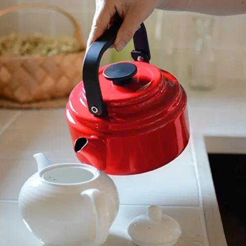 Vista 6 de LIOONS Hervidor de té de grado alimenticio, tetera de esmalte creativa, hervidor de fuego directo para el hogar, gran capacidad con asa, tetera de 2