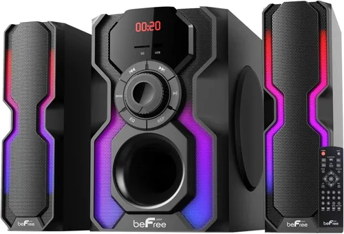 Vista 2 de beFree Sound Sistema de estéreo en estante con cable de 2.1 canales Bluetooth multimedia con luces LED reactivas, radio FM, USB y entradas SD