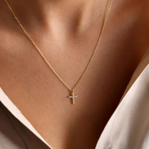 Vista 4 de Fesciory Cross Necklace for Women, 14K Gold Plated Cross Pendant Dainty Layered Chain Necklace Jewelry Gifts