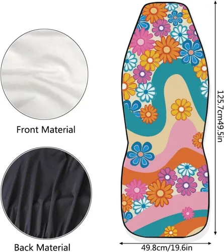 Vista 4 de Funda de asiento de automóvil con margaritas bohemias, diseño hippy arcoíris, margarita, flores, antideslizante, SUV, sedán, furgoneta, protector