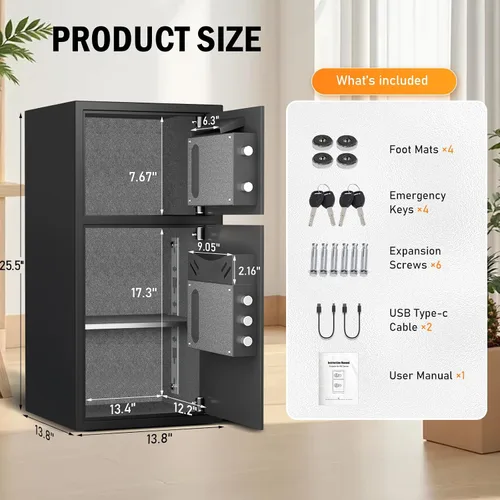 Vista 2 de Caja fuerte de seguridad digital extra grande de 6.0 pies cúbicos, resistente al fuego, impermeable, con ranura para depósito, alarma antirrobo