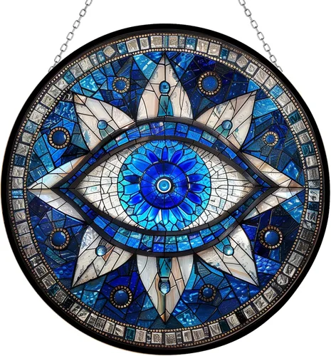 Vista 8 de Atrapasol de vidrio emplomado bohemio con diseño de árbol de la vida para 4 estaciones, colorido adorno de pared de ventana pintado a mano, regalo