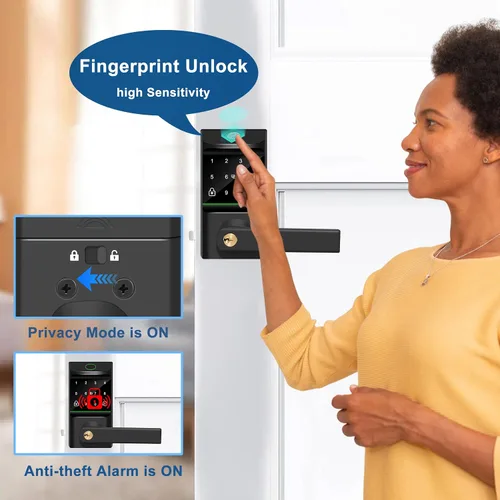 Vista 4 de Cerradura de puerta automática de entrada sin llave, cerradura inteligente con perilla de puerta, huella digital biométrica, código de acceso