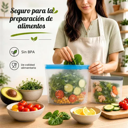 Vista 6 de Bolsas de almacenamiento reutilizables aptas para lavavajillas de pie, bolsas de sándwich reutilizables sin BPA – Bolsas de congelador de un galón a