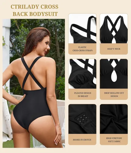 Vista 4 de CtriLady Leotardo sin mangas para mujer, espalda descubierta, cuello cuadrado, doble línea, ajustado, overol con tanga, ropa de club