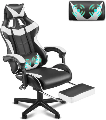 Vista 20 de Soontrans Silla de juegos azul claro con reposapiés, bonita silla de videojuegos de conejo, silla de escritorio Kawaii para nieta, hermana, novia
