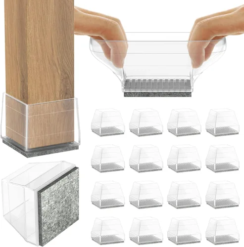Vista 12 de Protectores cuadrados pequeños de silicona para patas de silla con fieltro envuelto, tapas negras para patas de muebles, antiarañazos antiruido, 16