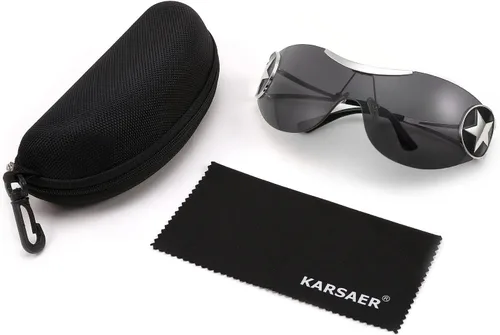 Vista 5 de Karsaer Gafas de sol Y2K sin montura envolventes para mujeres y hombres, gafas de sol con parte superior plana, gafas de sol futuristas sin marco