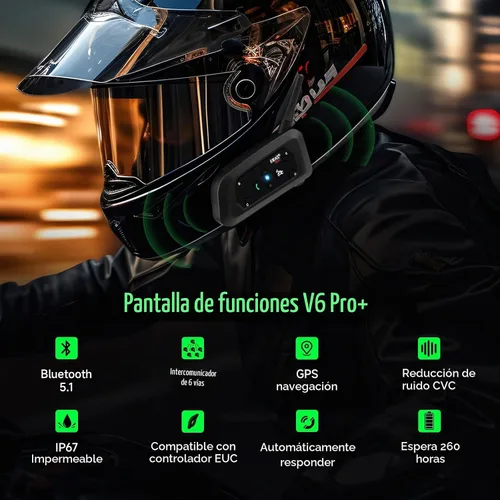 Vista 3 de EJEAS V6 Pro - Auriculares con sistema de comunicación Bluetooth con 3,937.0 ft impermeable/reducción de ruido/llamadas manos libres/música