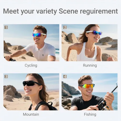 Vista 7 de Gafas de sol polarizadas con Bluetooth, color negro, para hombres y mujeres UV Protection, Open Ear Speakers, Built-in Mic, Sport Smart Glasses