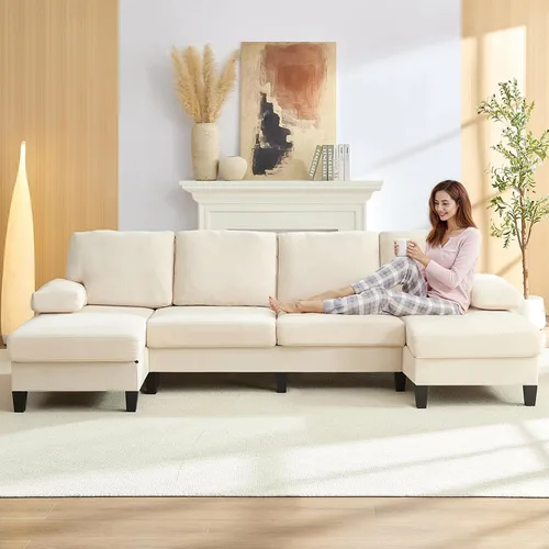 Vista 7 de Mjkone Sofá modular en forma de U de 110 pulgadas de ancho con tumbonas para sala de estar, sofá de nube con tela de terciopelo helado, juego