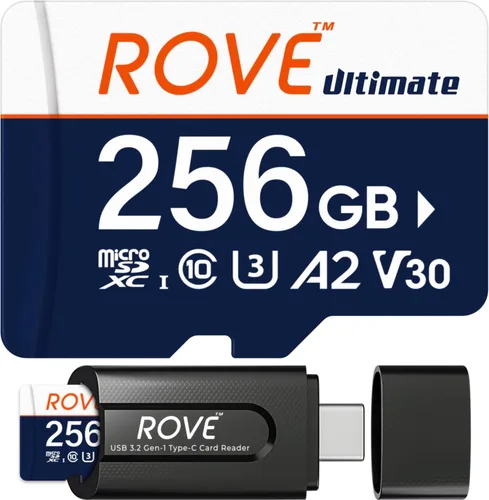 Vista 10 de ROVE Ultimate Micro SD Card microSDXC 128GB tarjeta de memoria con USB 3.2 tipo C lector de tarjetas 512GB 170MB/s C10, U3, V30, 4K, A2 para Dash