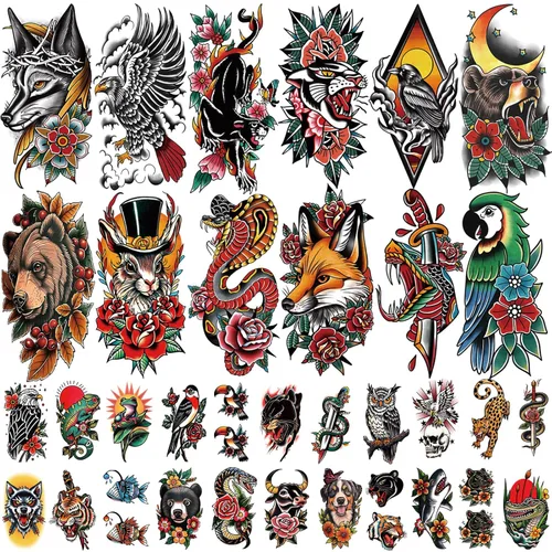 Vista 11 de 77 hojas de tatuajes temporales 3D para hombres y mujeres, diseño de león, tigre, dragón, araña, escorpión, serpiente, medusa, rosa, para cuello