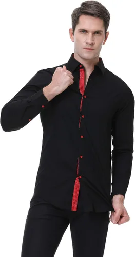 Vista 5 de SAMERM Camisa de vestir para hombre, ajuste regular, manga larga, con botones, para hombre (S-2XL)