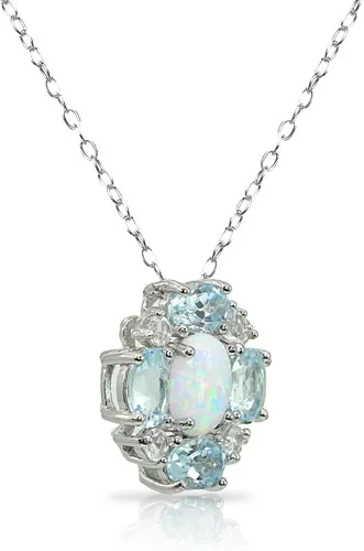 Vista 3 de Collar ovalado de plata de ley con piedras preciosas simuladas o auténticas con detalles de topacio blanco