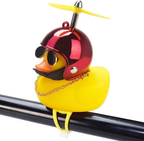 Vista 23 de wonuu Adornos de pato de goma para automóvil, decoración de tablero de instrumentos de pato amarillo, cuernos de bicicleta de pato con casco