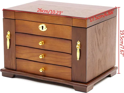 Vista 3 de Eapmic Joyero de madera extra grande de 4 capas, joyero de armario, anillo, collar, caja de almacenamiento de regalo (4 capas, marrón)